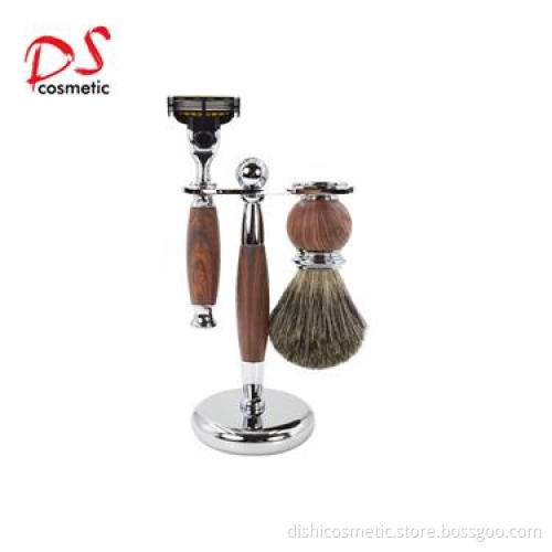 Dishi luxury 3 layer silvertip badger hair shaving brush and stand shaving set